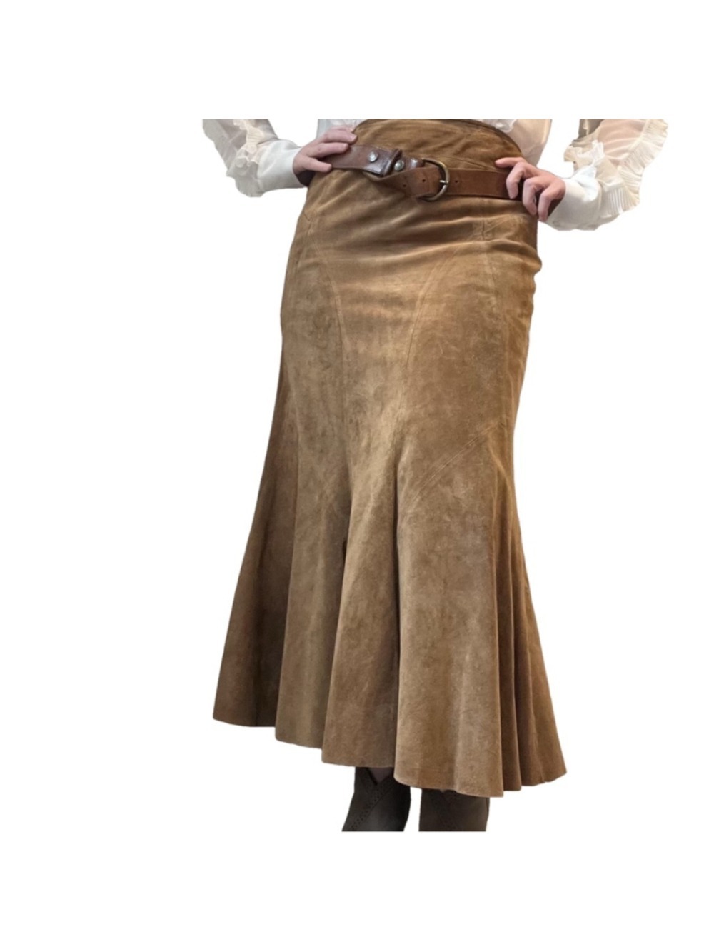 Vintage Danier Suede Skirt Maxi Tan Brown Mermaid Trumpet 90s Y2K Western Size 6